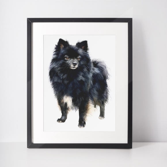 Watercolor Black Pomeranian Dog Portrait Art Print – Unframed Fine Art Poster - Picture 3 of 5